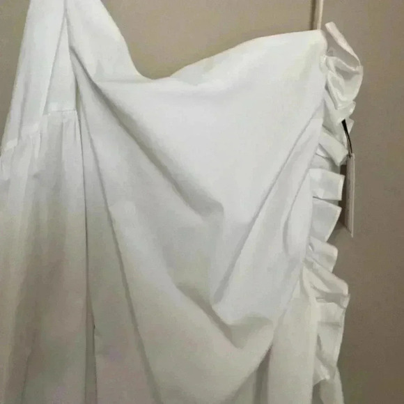 1. State Ruffle Edge One Shoulder Shirting Top - Picture 4 of 10